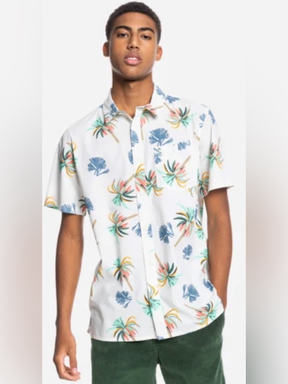 NWT Quicksilver Royal Palms Tree Button Down Shirt M